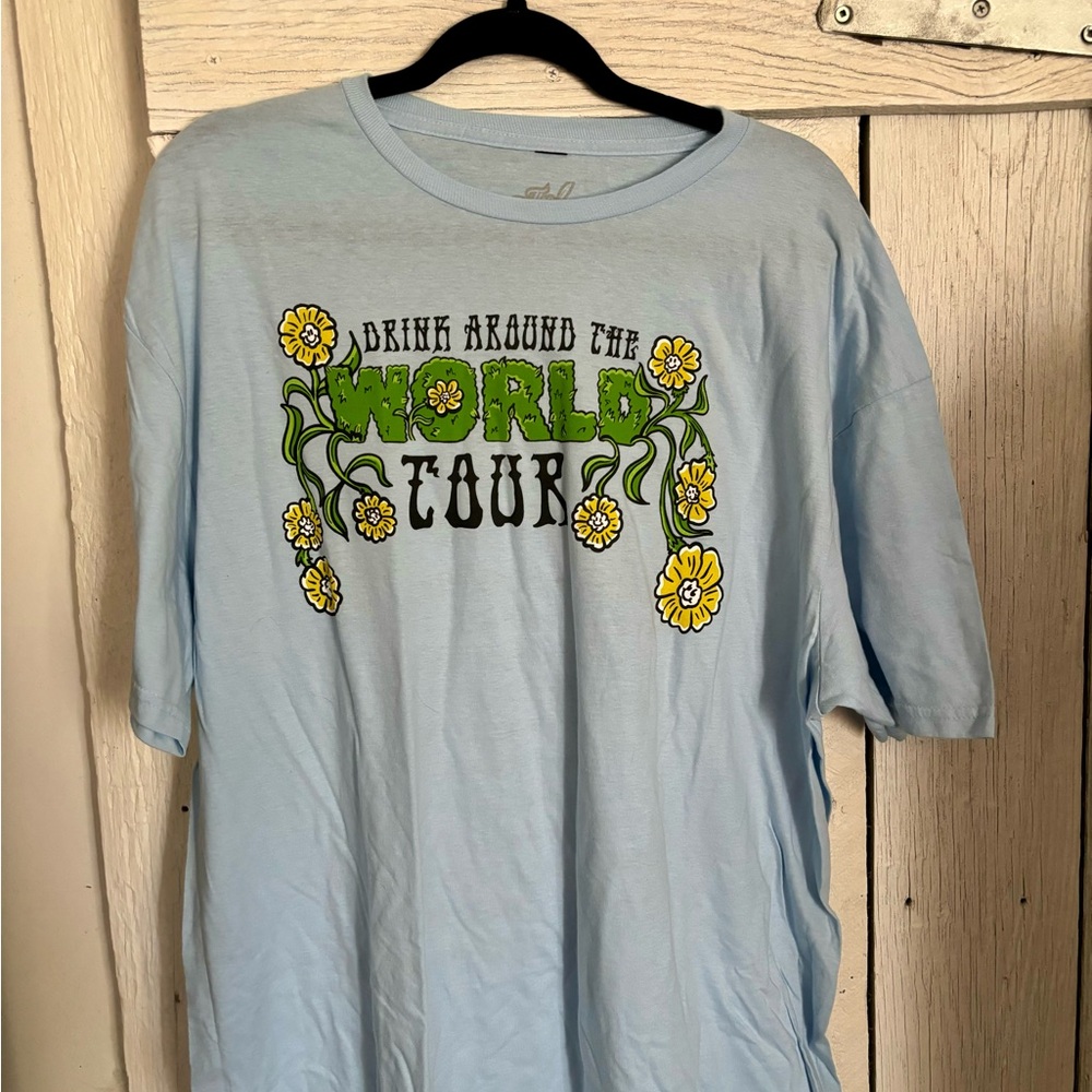 Light Blue Floral 'Drink Around The World Tour' Tee